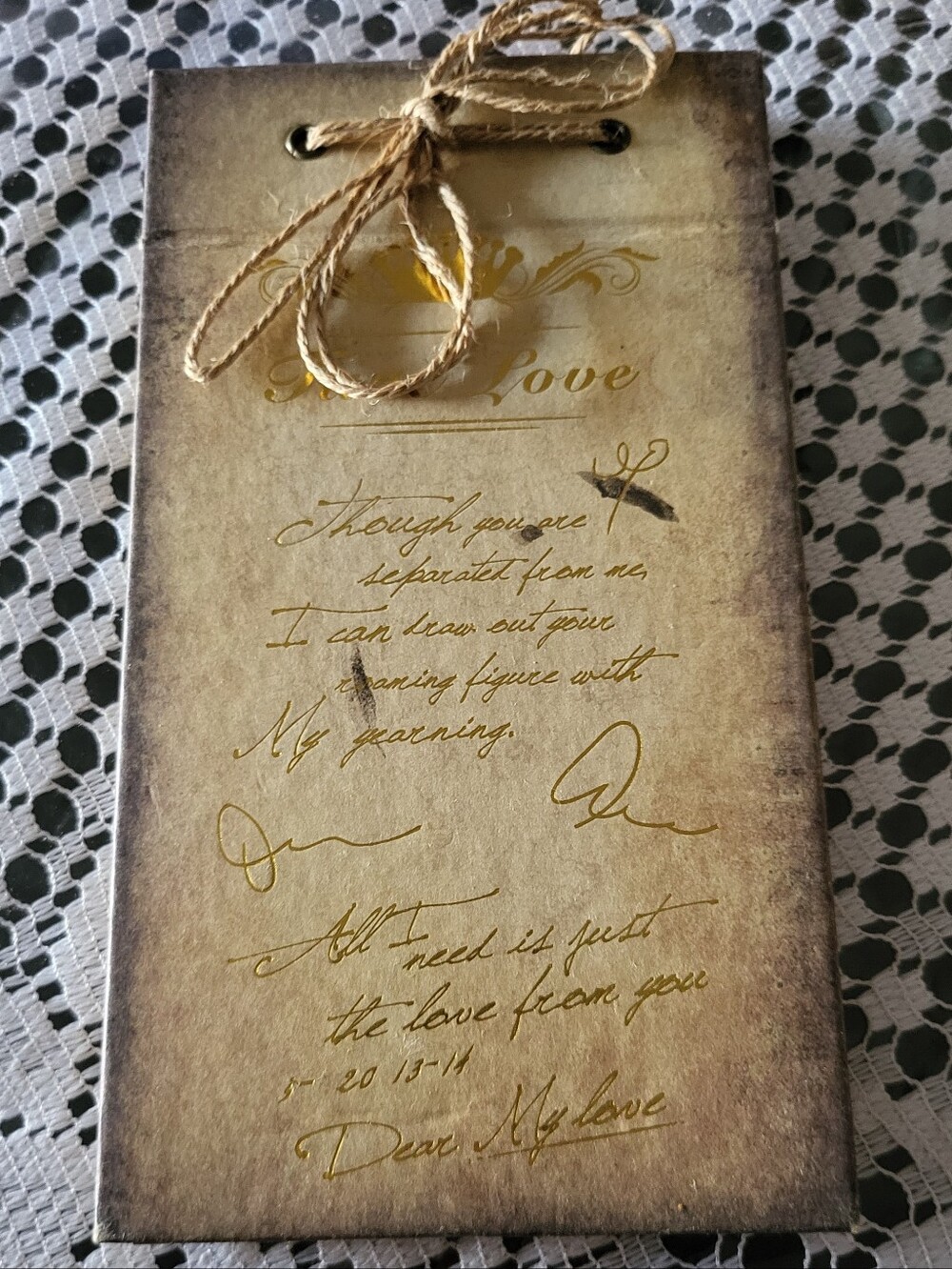 Vintage Vintage Style Hanging Notepad Journal - "For Love" Twine Paper Memo Pad